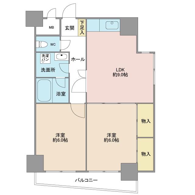 日宝グランディ新町(2LDK/9階)の間取り写真
