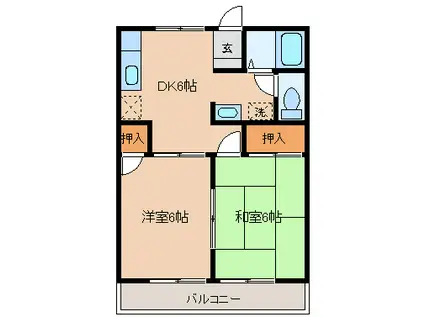 西町ユーハイム(2DK/2階)の間取り写真