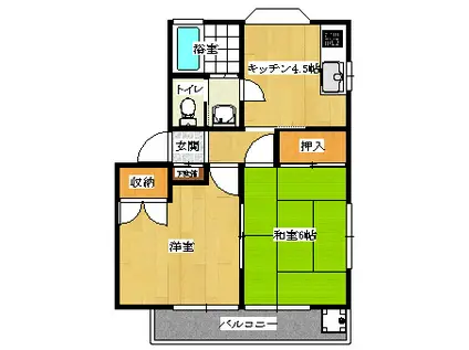 プレジュールナカジマ A棟101(2K/1階)の間取り写真