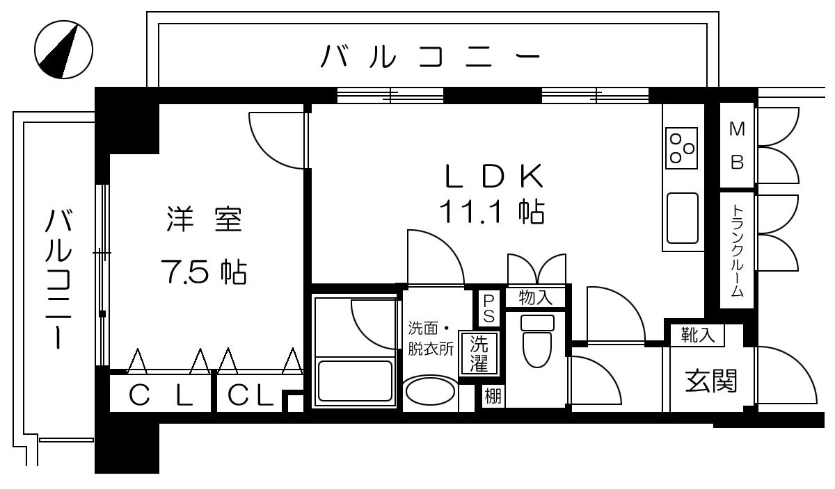 ウェルブ六甲道3番街2番館(1LDK/10階)の間取り写真