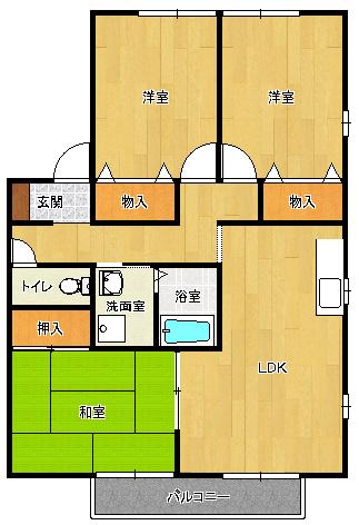 グランシャリオA棟(3LDK/2階)の間取り写真