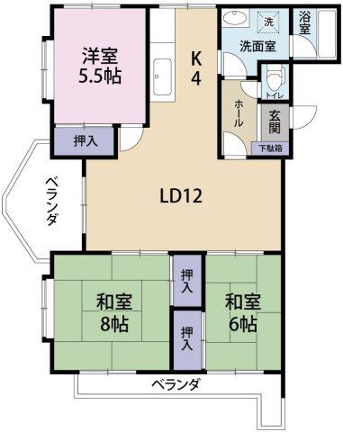 エルム城の内(3LDK/1階)の間取り写真