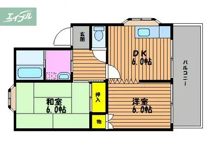 サンフラワーD(2DK/2階)の間取り写真