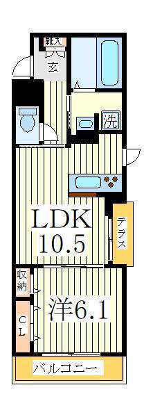 クオーレD(1LDK/1階)の間取り写真