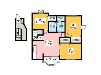 グランビレッジB(3LDK/2階)の間取り写真