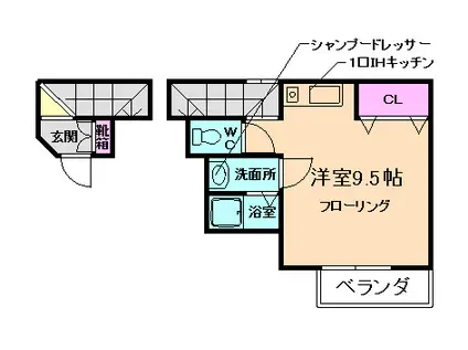 ウッドキューブ桜の町(ワンルーム/2階)の間取り写真