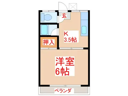 太陽ハイツ(1K/2階)の間取り写真