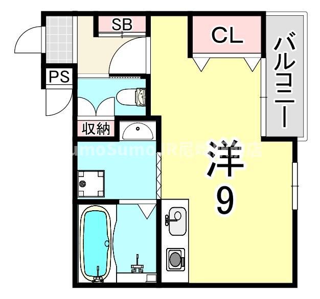るぽ栗山(ワンルーム/2階)の間取り写真