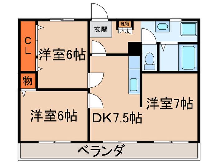パレス・スメール B棟(3DK/1階)の間取り写真