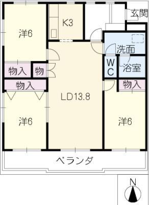 松崎パストラルコート(3LDK/3階)の間取り写真