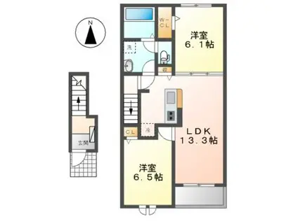 カーサ・アティラン A・B(2LDK/2階)の間取り写真