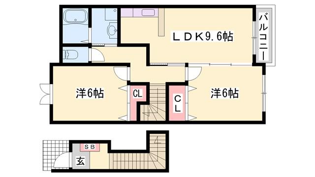 ヴィラ・ポポラーレI(2LDK/2階)の間取り写真