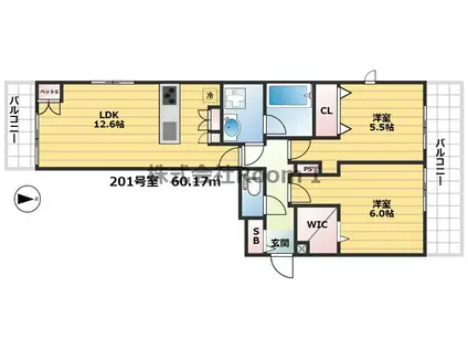 & FUMINOSATO・旭化成ヘーベ(2LDK/2階)の間取り写真