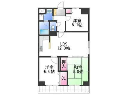 ロイヤルヴェール山下(3LDK/6階)の間取り写真
