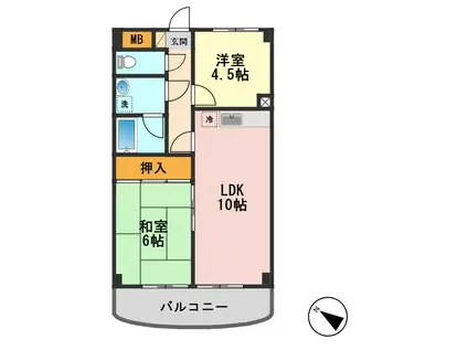 クオーレプロバンス篠崎(2LDK/6階)の間取り写真