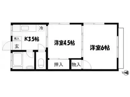 ヴィラ高原(2K/2階)の間取り写真