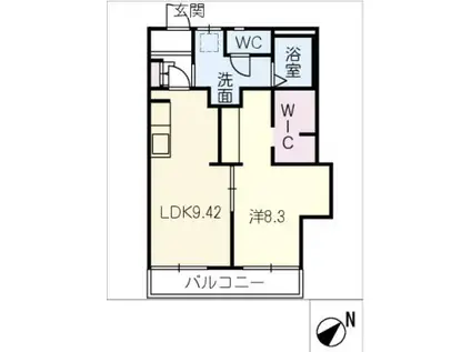 グリーンコーポ滝の水B棟(1LDK/1階)の間取り写真