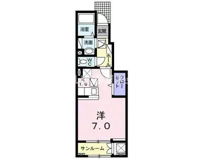 フローラコート(1K/1階)の間取り写真
