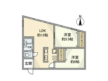 フラット代田橋(2LDK/2階)の間取り写真