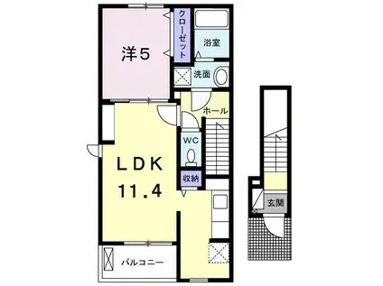 クラール東村 B(1LDK/2階)の間取り写真