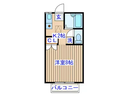グランデュールパピヨンB棟(1K/2階)の間取り写真
