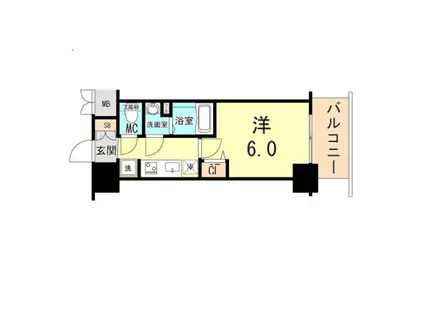 プレサンス三宮セントウェル(1K/6階)の間取り写真