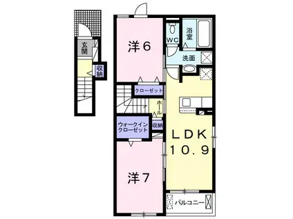 サニーサイド B(2LDK/2階)の間取り写真