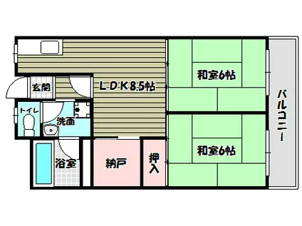 金剛グリーンハイツN棟(2SDK/2階)の間取り写真