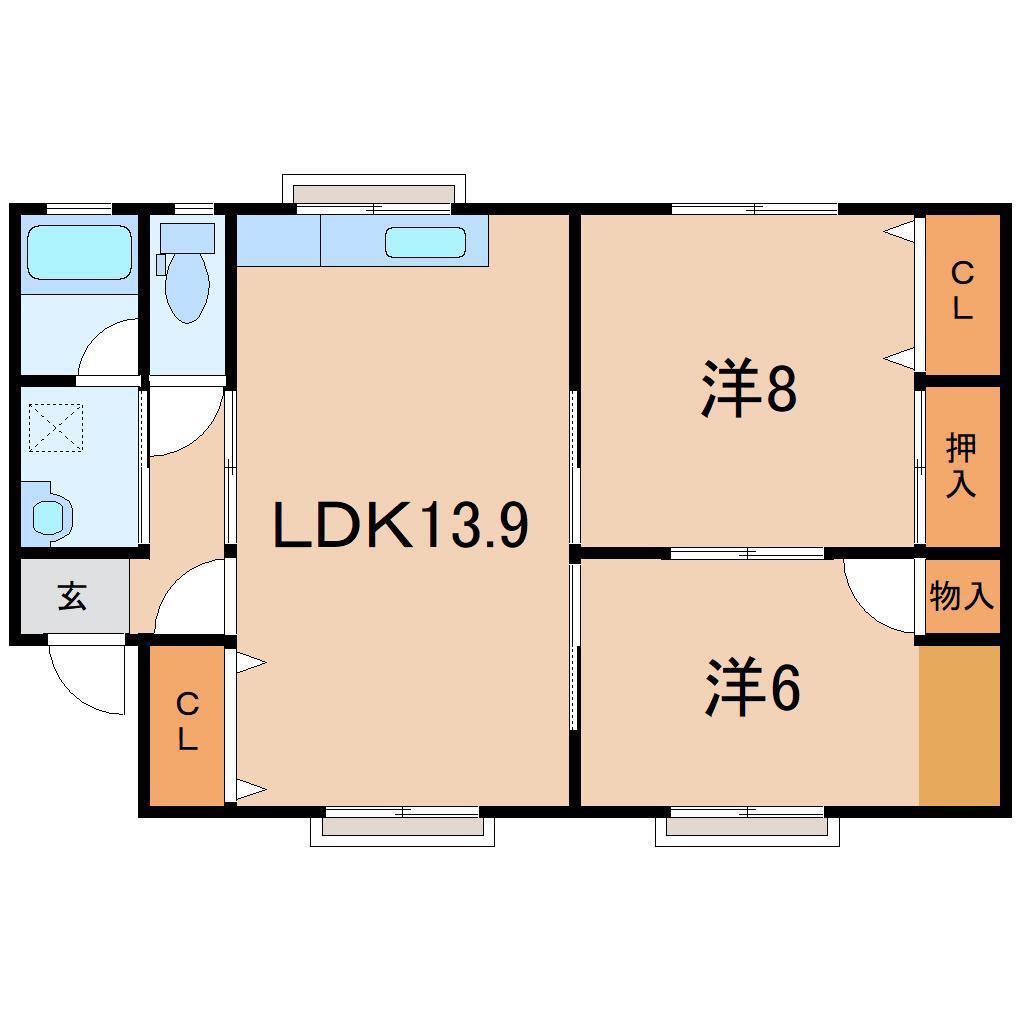 原島コーポ(2LDK/1階)の間取り写真