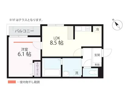 QUIET CRAB HOUSE MIX(1DK/3階)の間取り写真