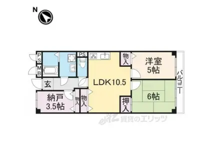 ローレルハイツあやめ池(2LDK/3階)の間取り写真