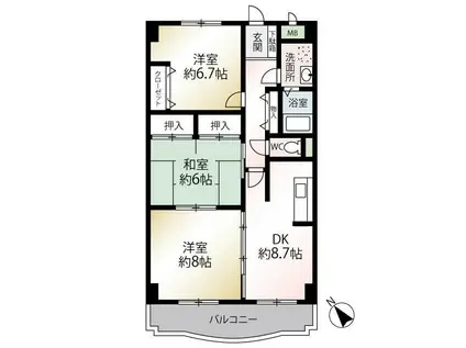 エレガンスカーサあざみ野(3DK/1階)の間取り写真