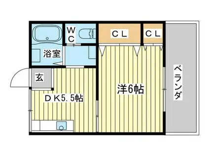 ベル新在家(1DK/2階)の間取り写真