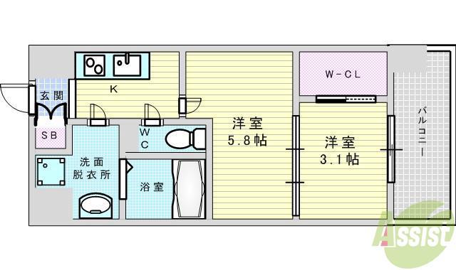 セレニテ江坂ルフレ(2K/2階)の間取り写真