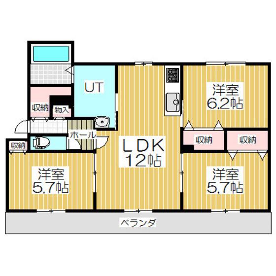 Mハイツ八丁平1(3LDK/1階)の間取り写真