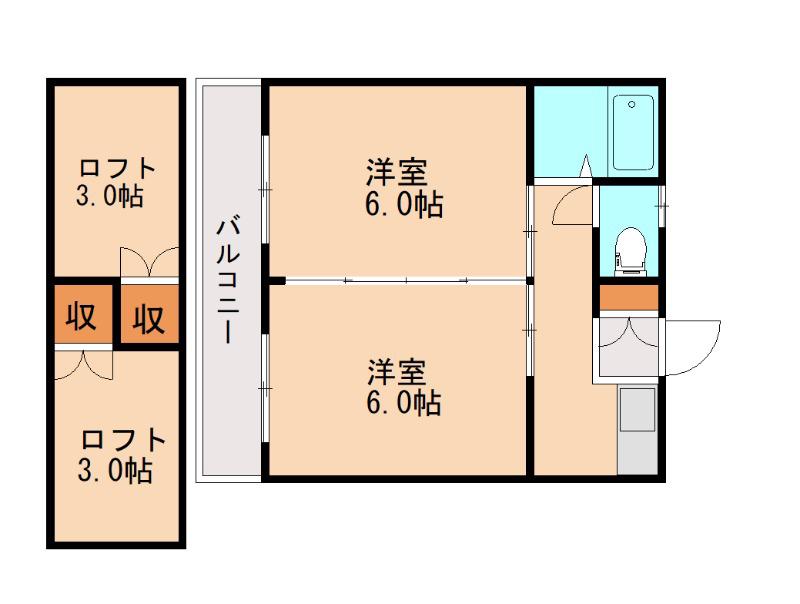 サンライフ二日市(2K/2階)の間取り写真