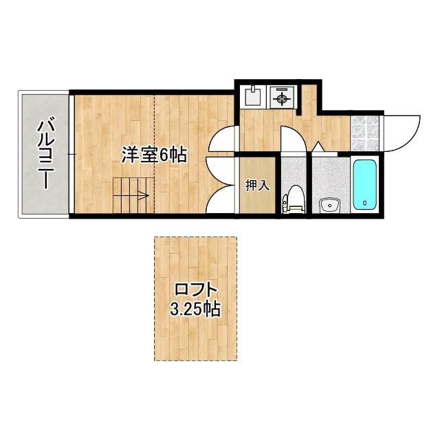 スクラム西川原(1K/2階)の間取り写真