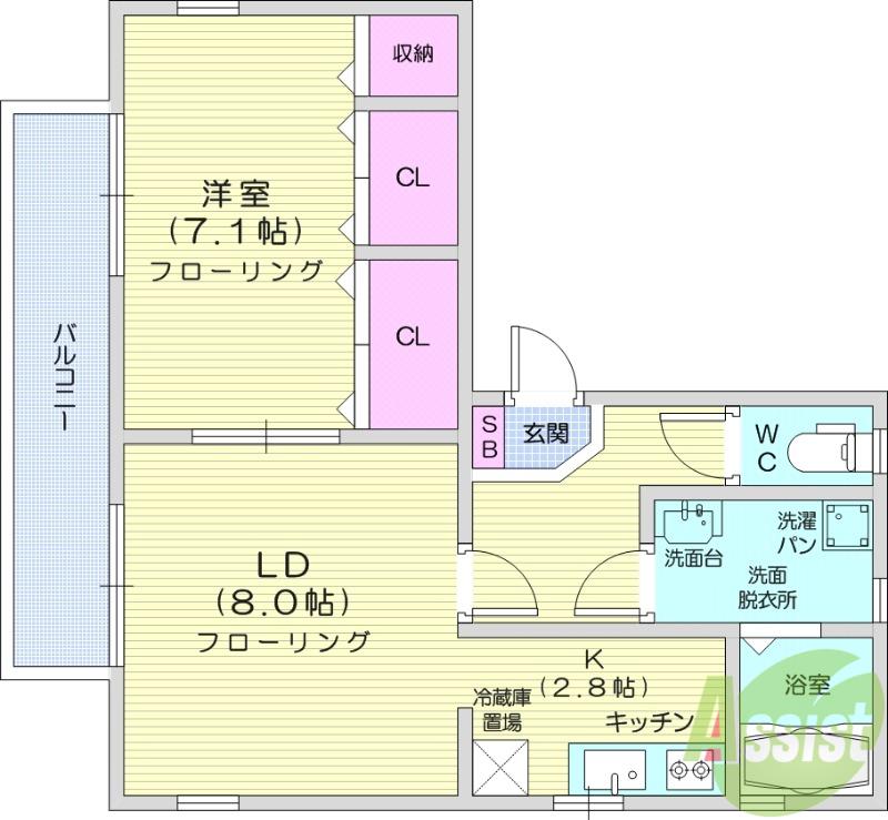 シャトークリスタル(1LDK/1階)の間取り写真