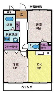 サルビア石和(2DK/3階)の間取り写真