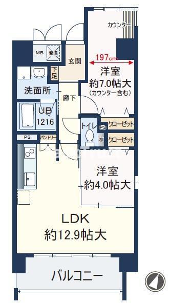 ルチューレ西梅田(2LDK/3階)の間取り写真