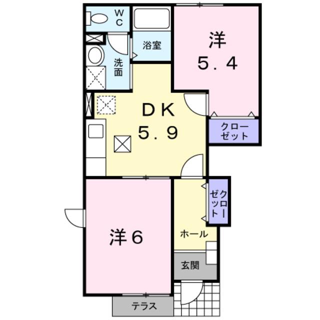 アルト・ピアーノ有本III(2K/1階)の間取り写真