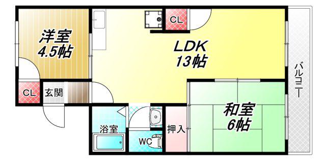 サンハイツ高美(2LDK/2階)の間取り写真