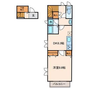 テラスララ(1DK/2階)の間取り写真