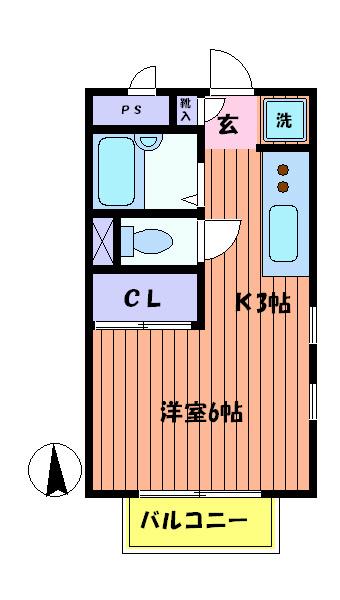 マロンヴィラ国立C(1K/1階)の間取り写真