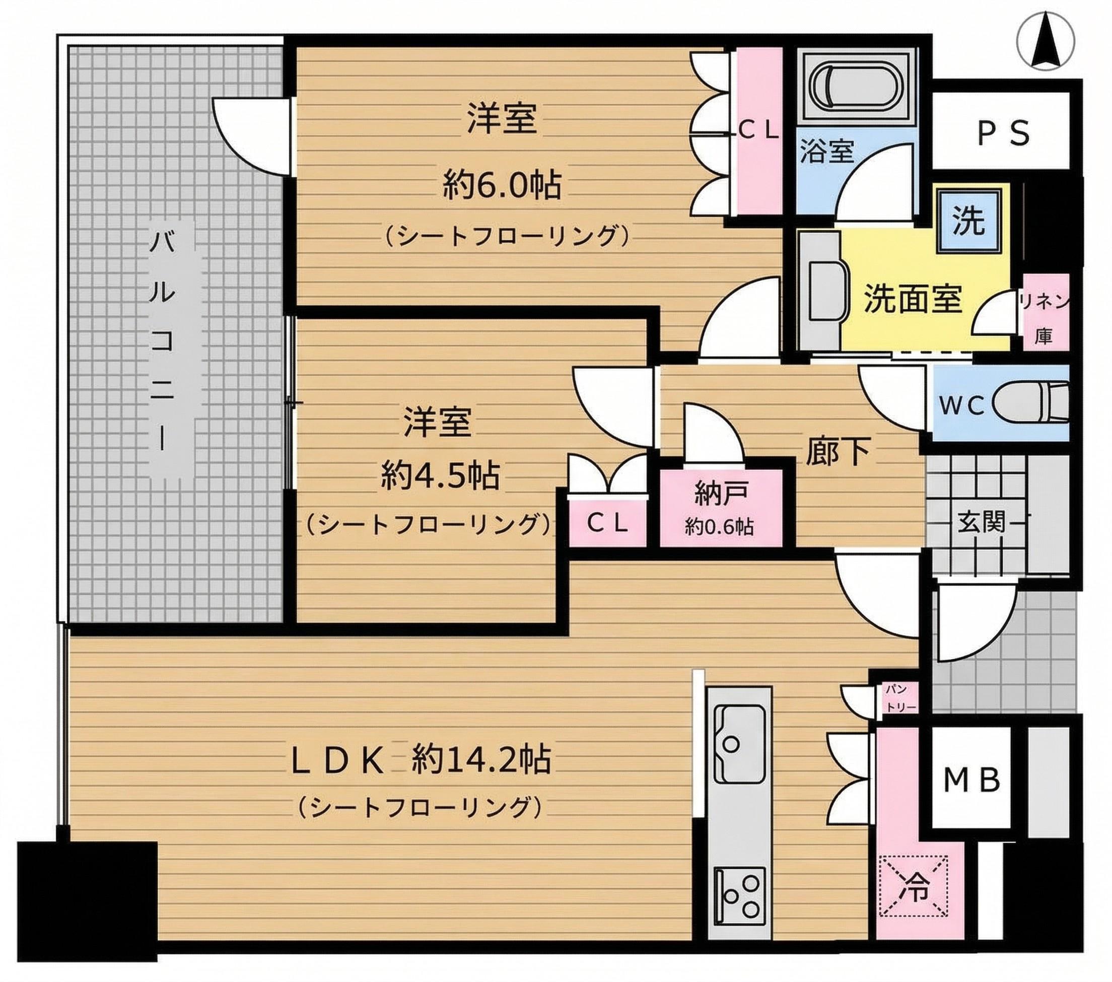 パークタワー北浜(2SLDK/36階)の間取り写真