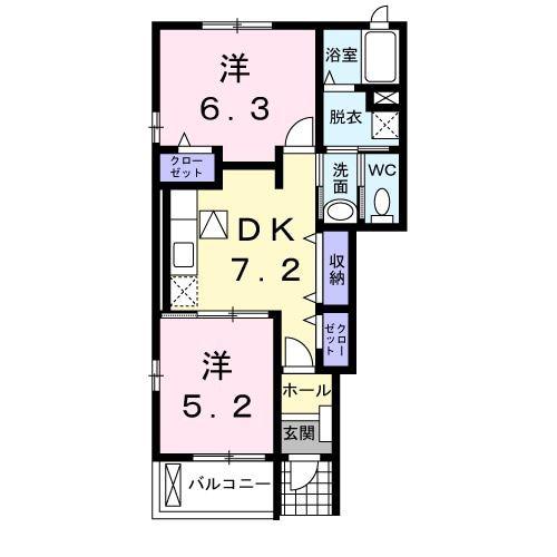 サングリーン錦ヶ丘A棟(2DK/1階)の間取り写真