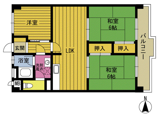 屋田養魚ビル(3LDK/2階)の間取り写真
