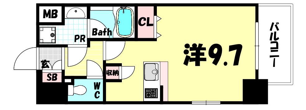 エイペックス神戸みなと元町COASTLINE(1K/10階)の間取り写真