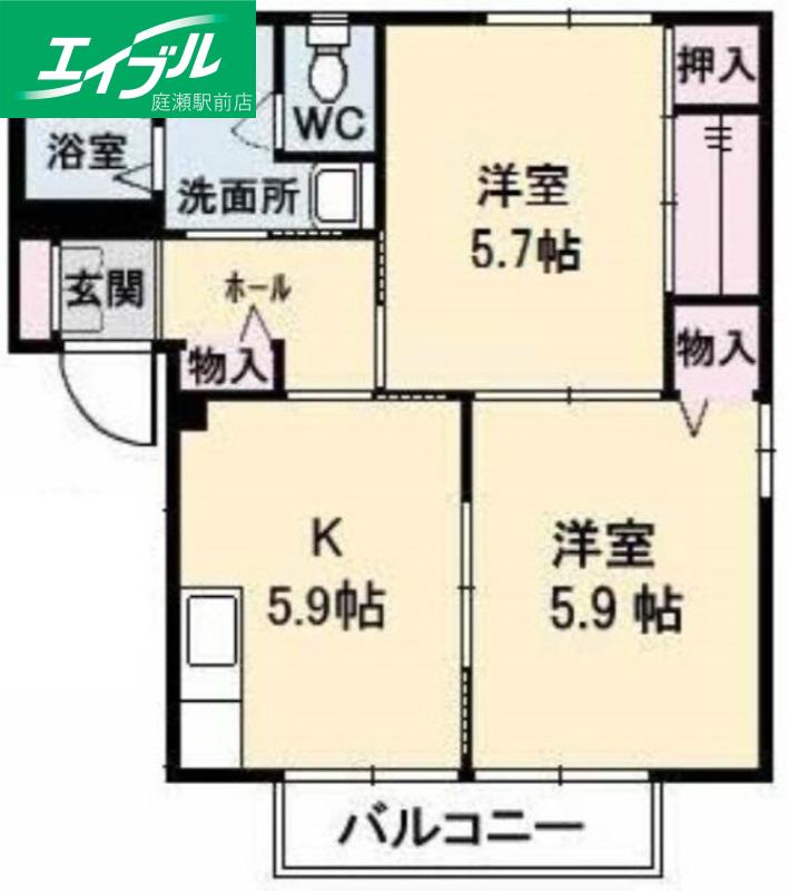 パークヒルB棟(2K/2階)の間取り写真
