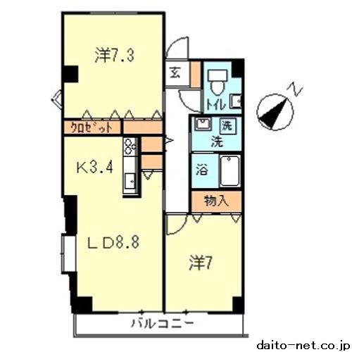 クレールなべよこ(2LDK/8階)の間取り写真